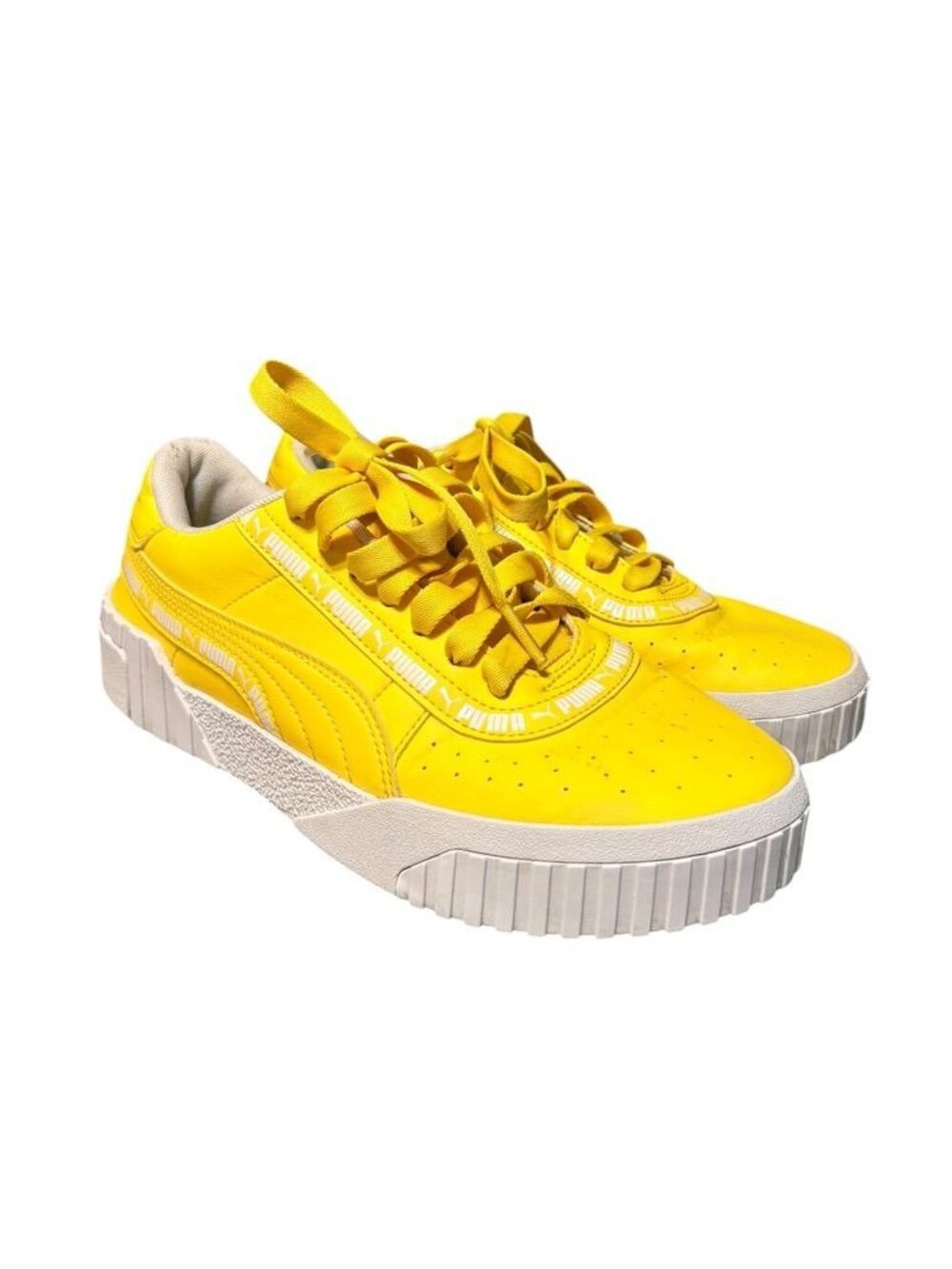 Puma Cali Taping Sneakers 38.5 fits a women 7.5 or kids 6.5 Yellow White - Picture 4 of 9